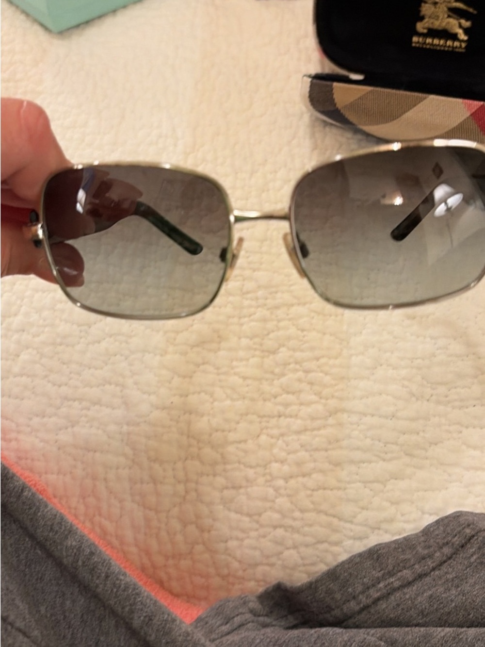 Burberry Silver Frame Grey Gradient Lens Women's Sunglasses with case
